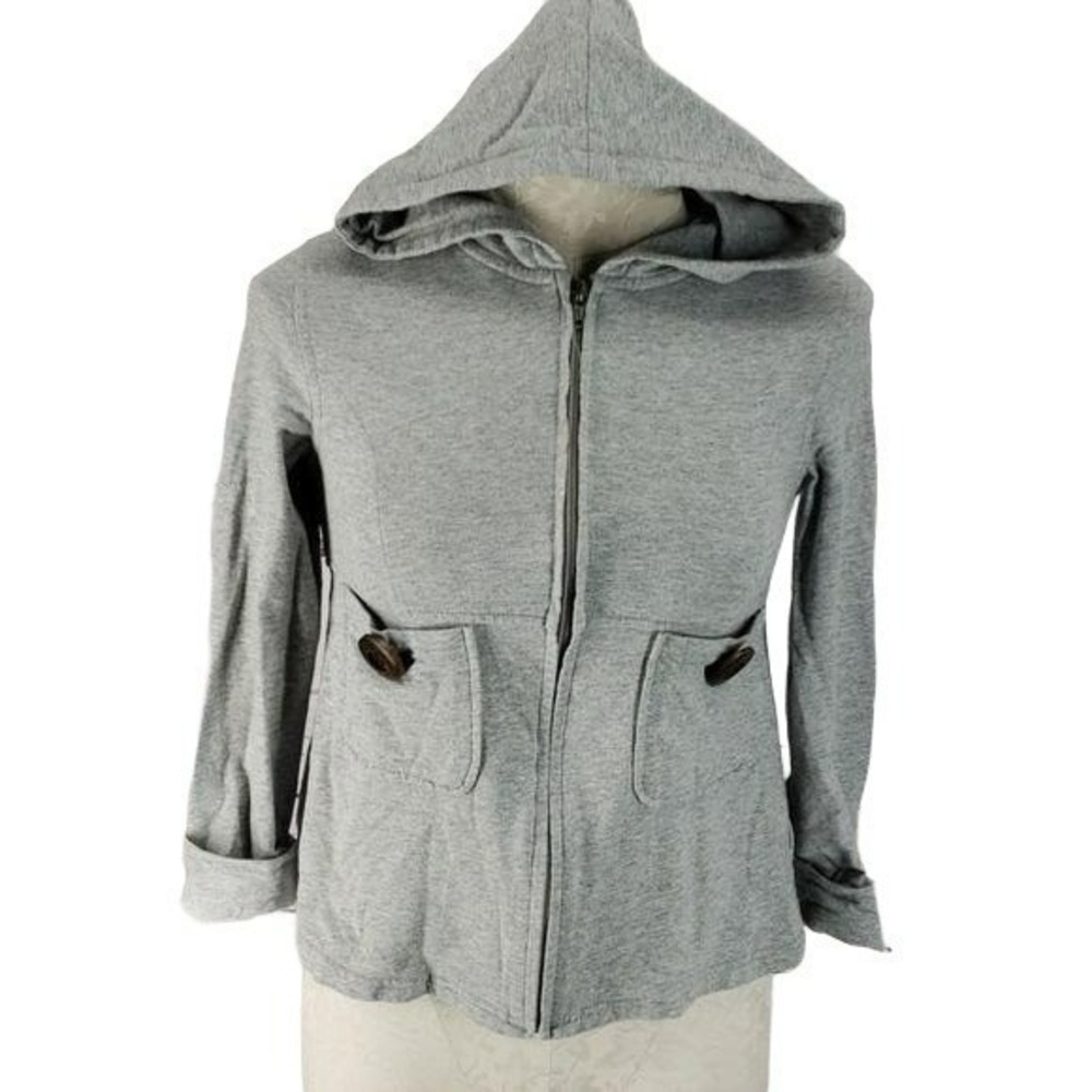 Karlie Gray Cotton Zip Up Hoodie Babydoll Pleated Back Jacket Small 124302